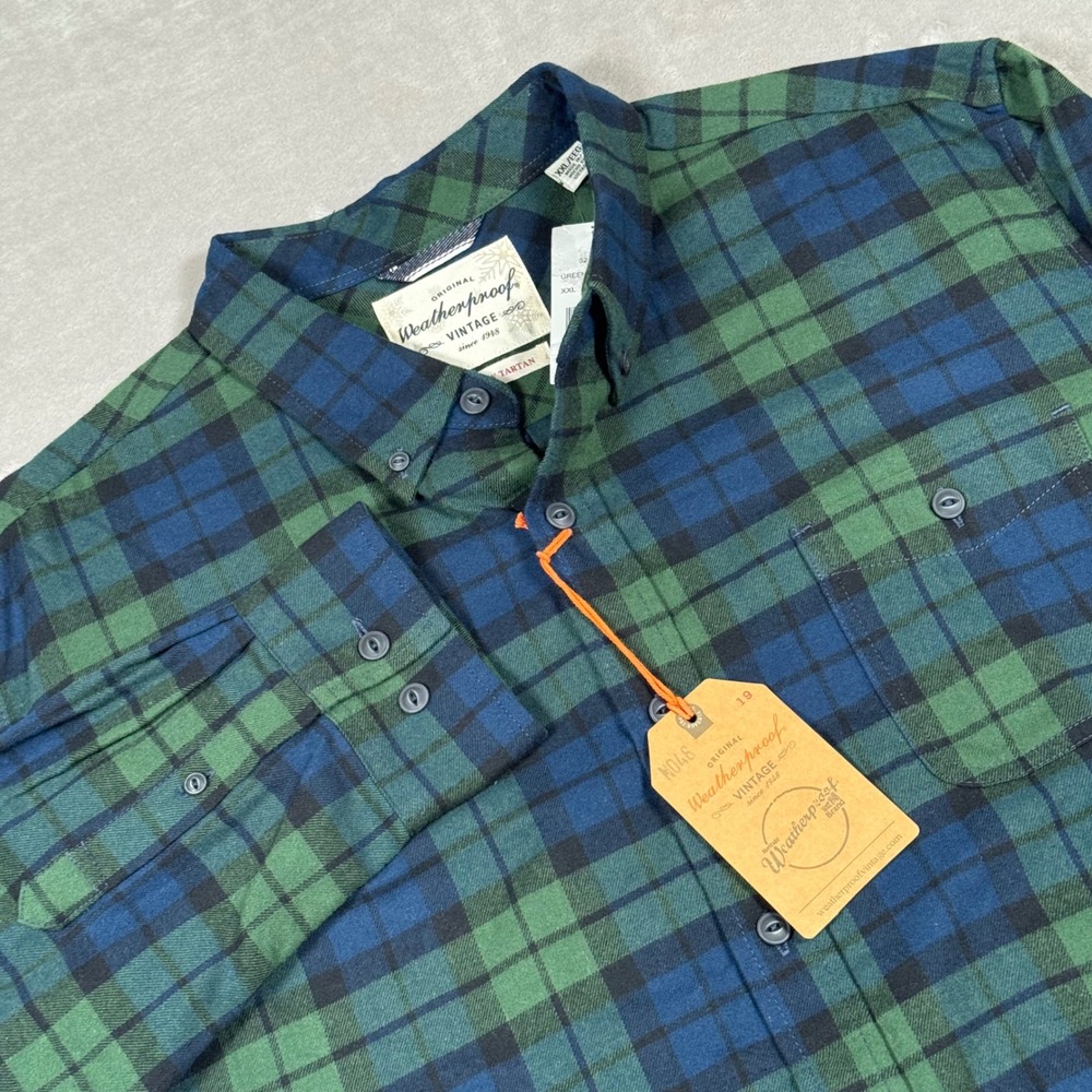 Weatherproof Button Down Shirt Mens XXL Green Holiday Tartan Plaid Flannel